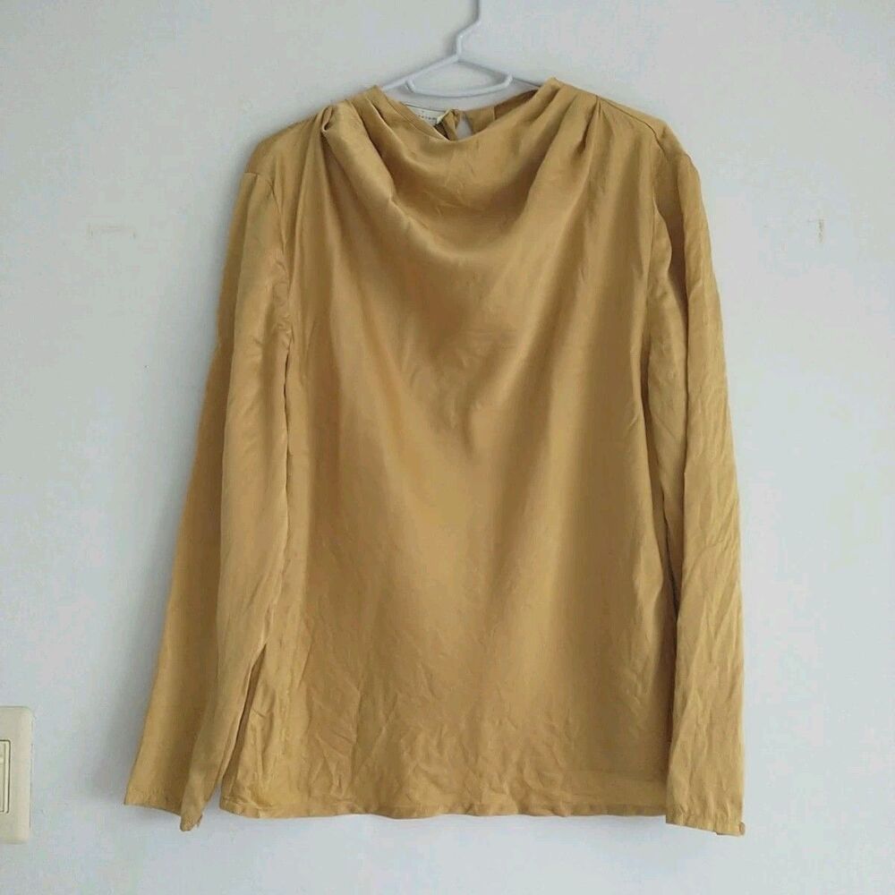 Spencer Jeremy Blouse Womens 6/M*Gold Camel Silk Cowl Neck Long Sleeve Classic